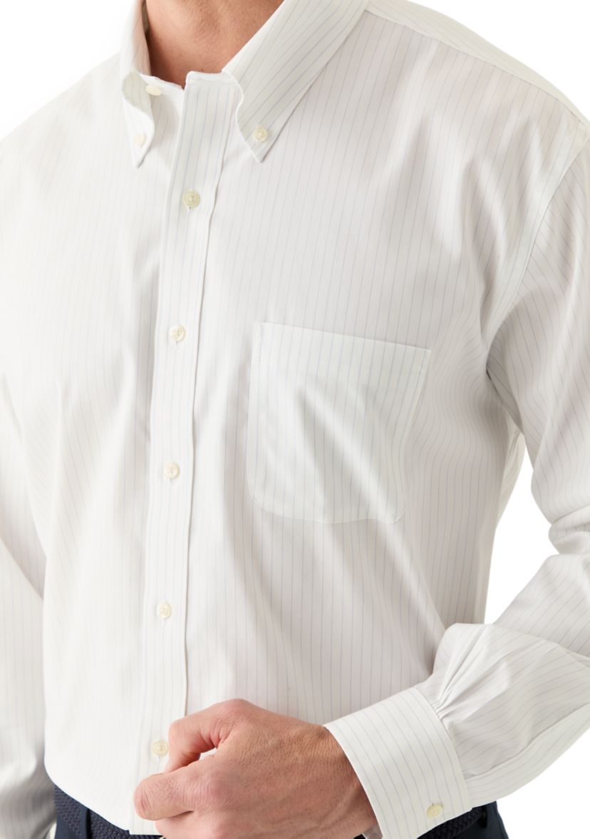 Stretch Supima Cotton Non-Iron Pinpoint Oxford Polo Button Down Collar, Pinstripe Dress Shirt