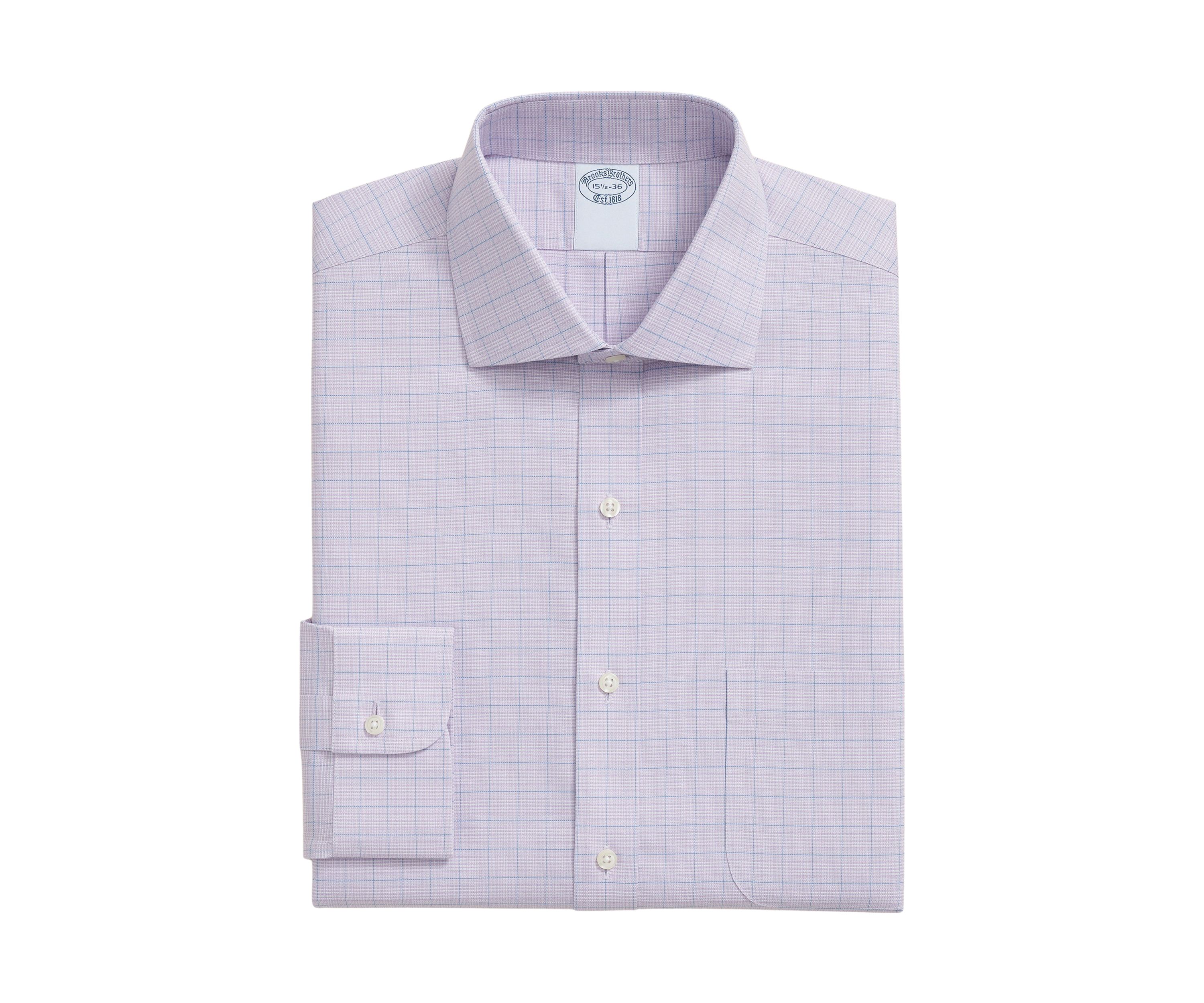 Mens Stretch Supima Cotton Non Iron Royal Oxford English Spread Collar Check Dress Shirt