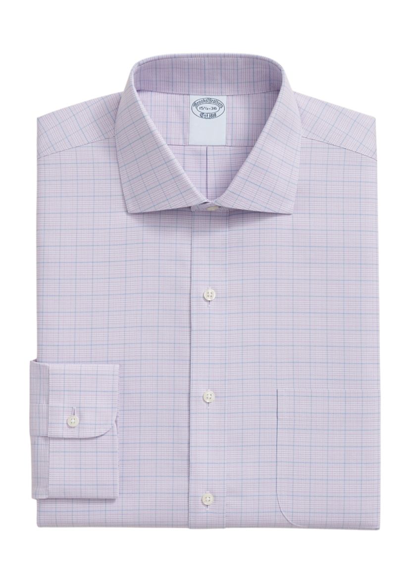Mens Stretch Supima Cotton Non Iron Royal Oxford English Spread Collar Check Dress Shirt