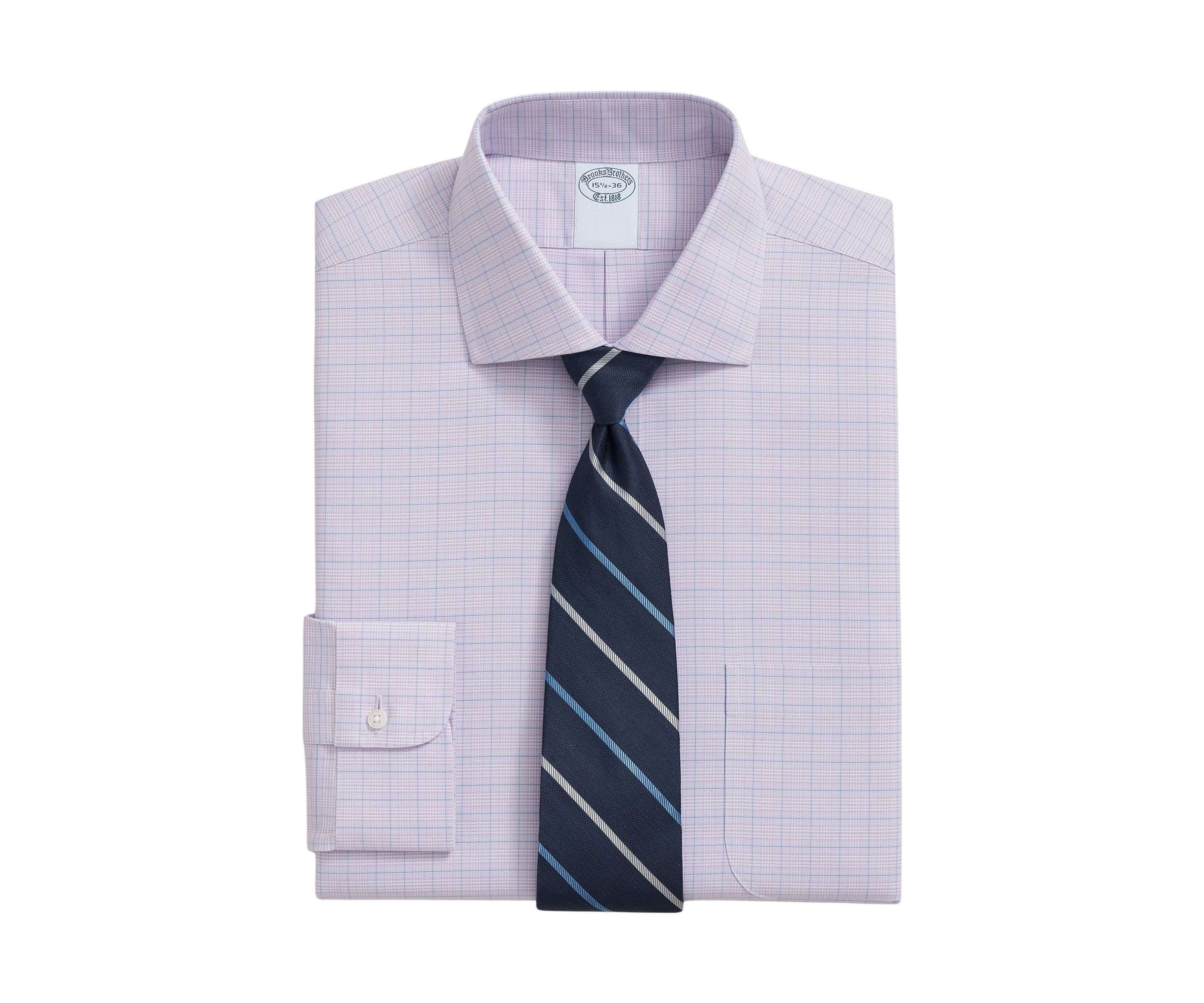 Mens Stretch Supima Cotton Non Iron Royal Oxford English Spread Collar Check Dress Shirt