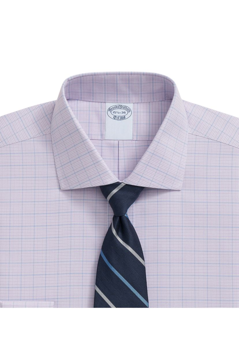 Mens Stretch Supima Cotton Non Iron Royal Oxford English Spread Collar Check Dress Shirt