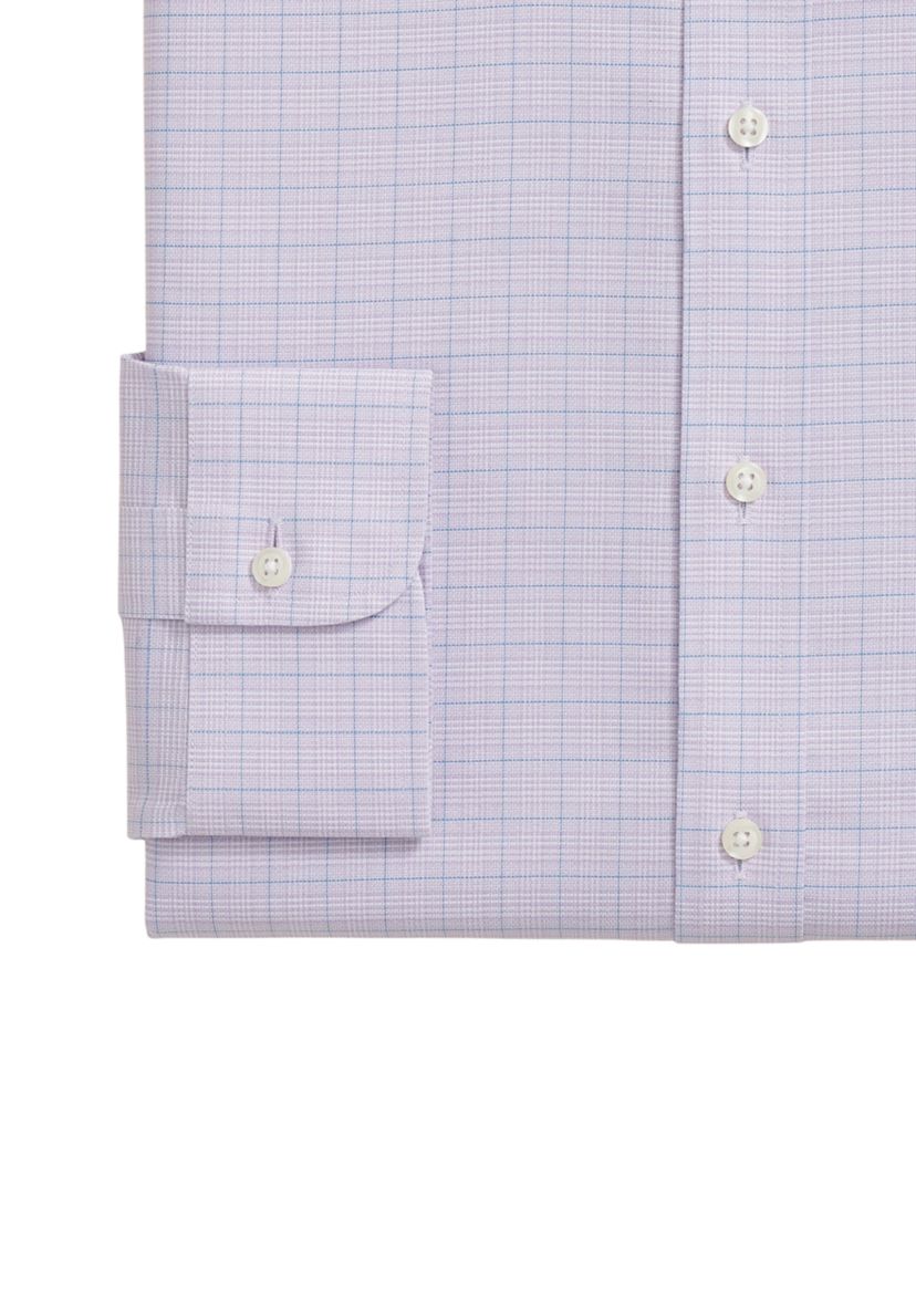 Mens Stretch Supima Cotton Non Iron Royal Oxford English Spread Collar Check Dress Shirt