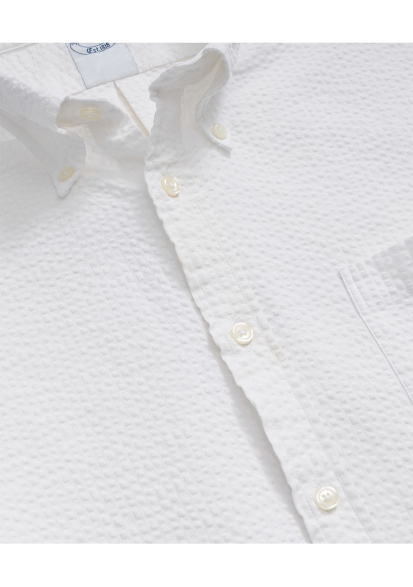 Mens Stretch Cotton Seersucker Button-Down Collar Short-Sleeve Sport Shirt