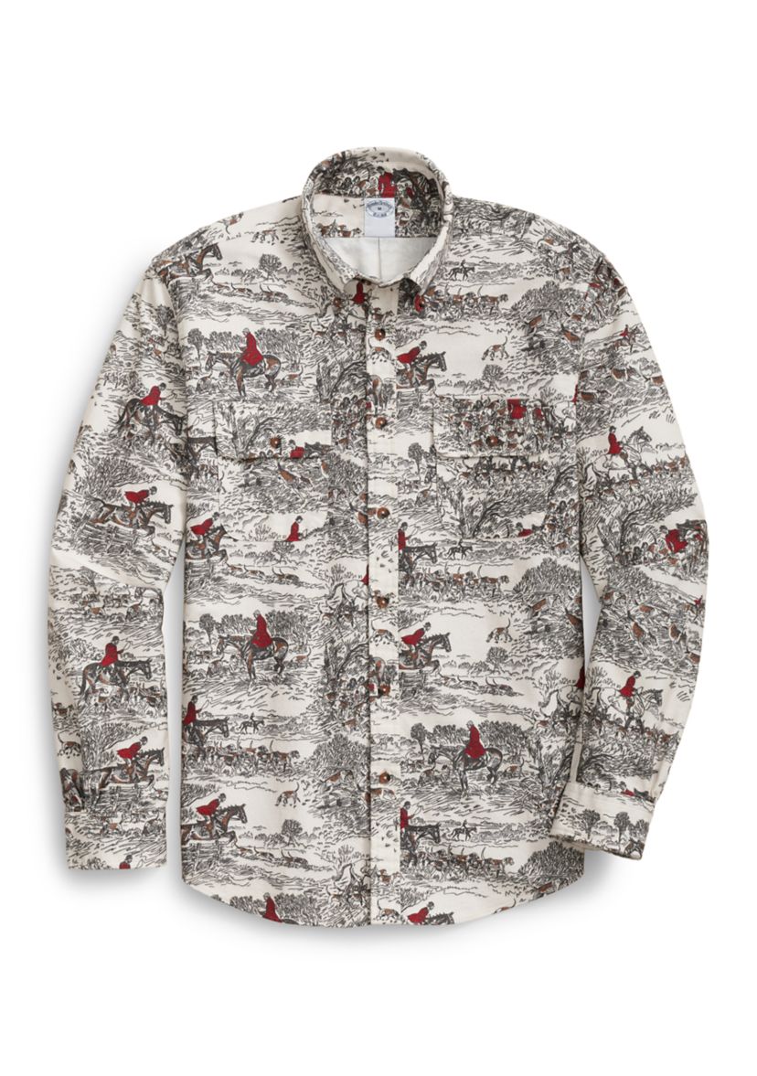 Cotton Flannel Archive Equestrian Print Sport Shirt