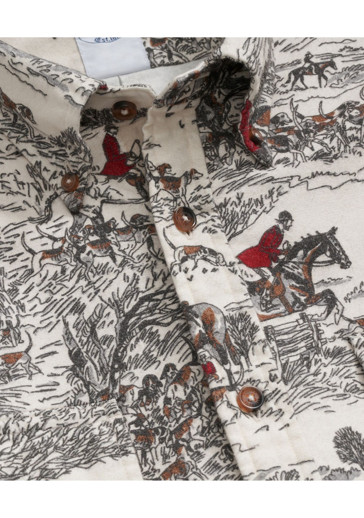 Cotton Flannel Archive Equestrian Print Sport Shirt
