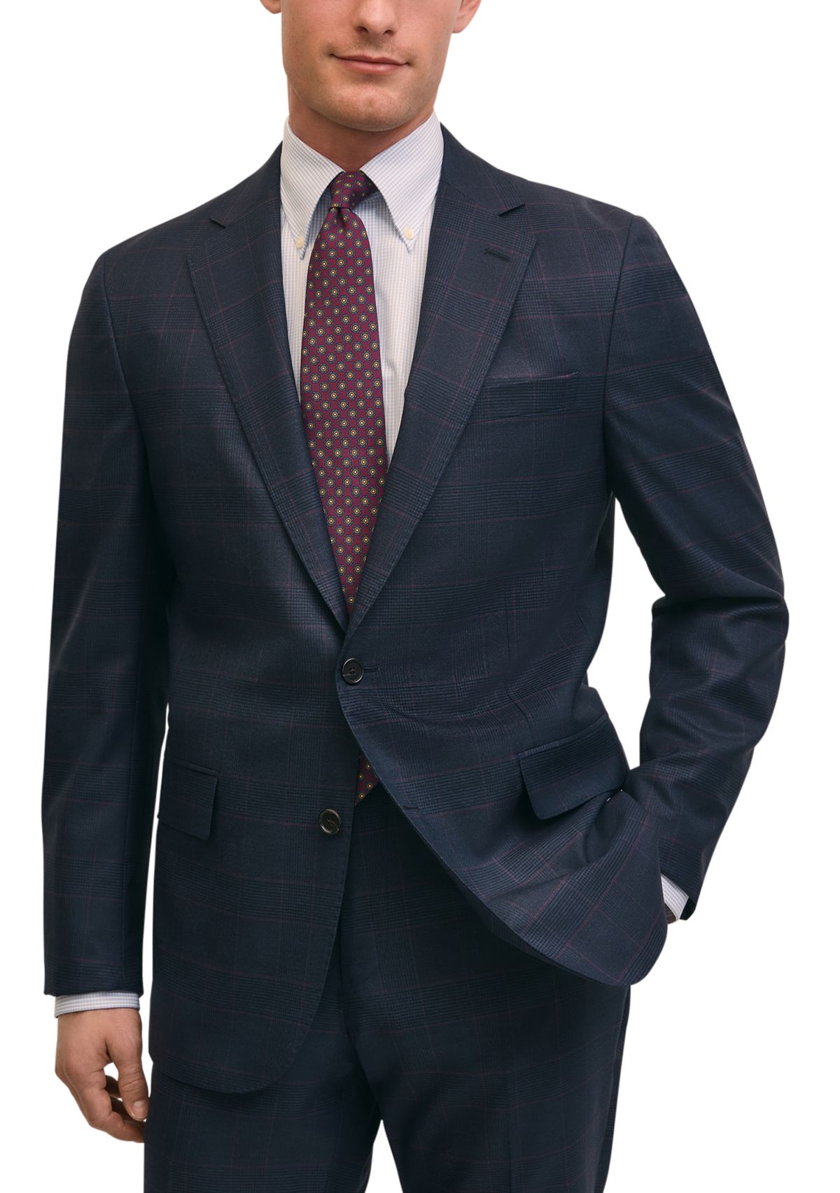 Mens Explorer Collection Classic Fit Wool Overcheck Suit Jacket