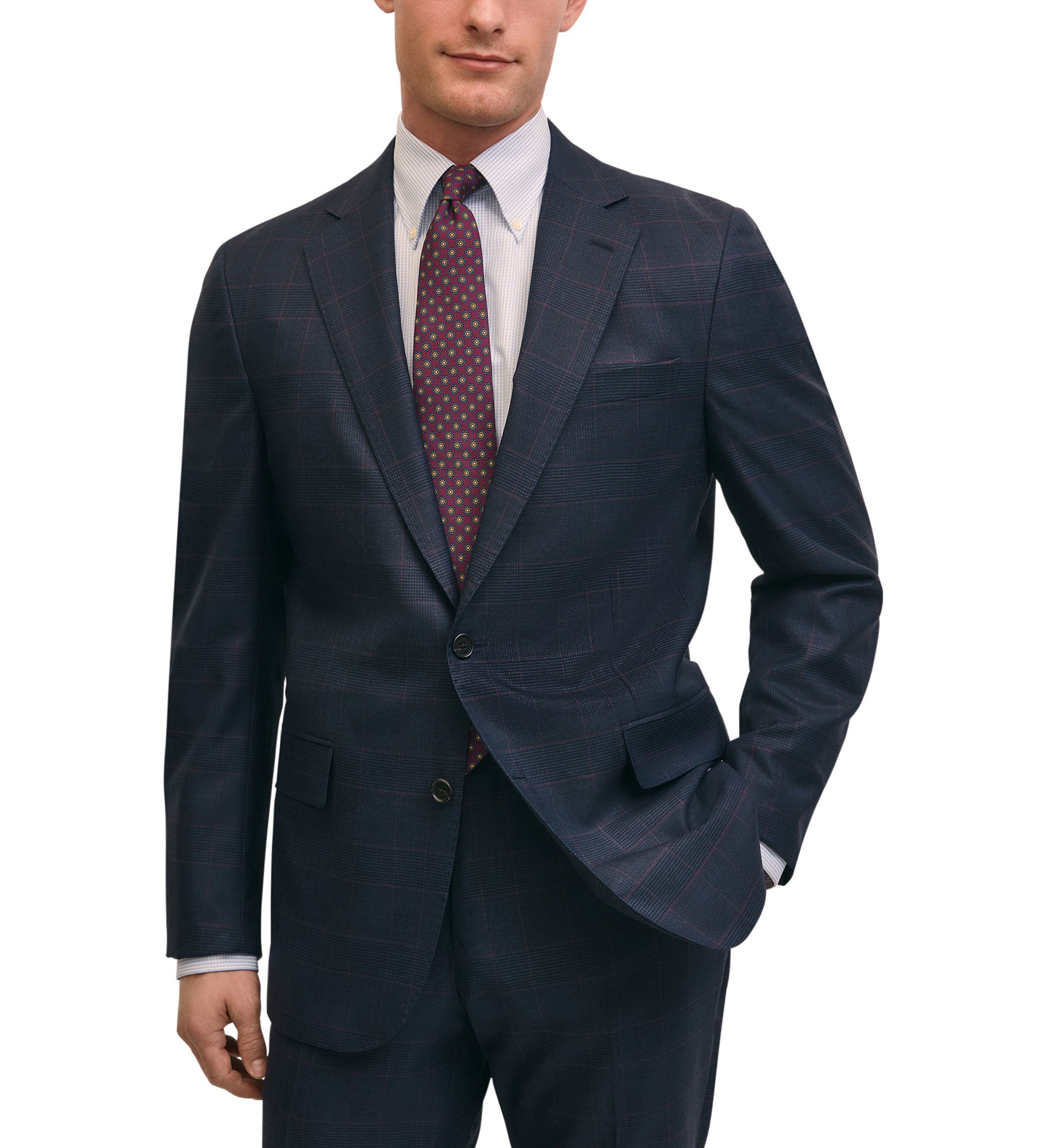 Mens Explorer Collection Classic Fit Wool Overcheck Suit Jacket