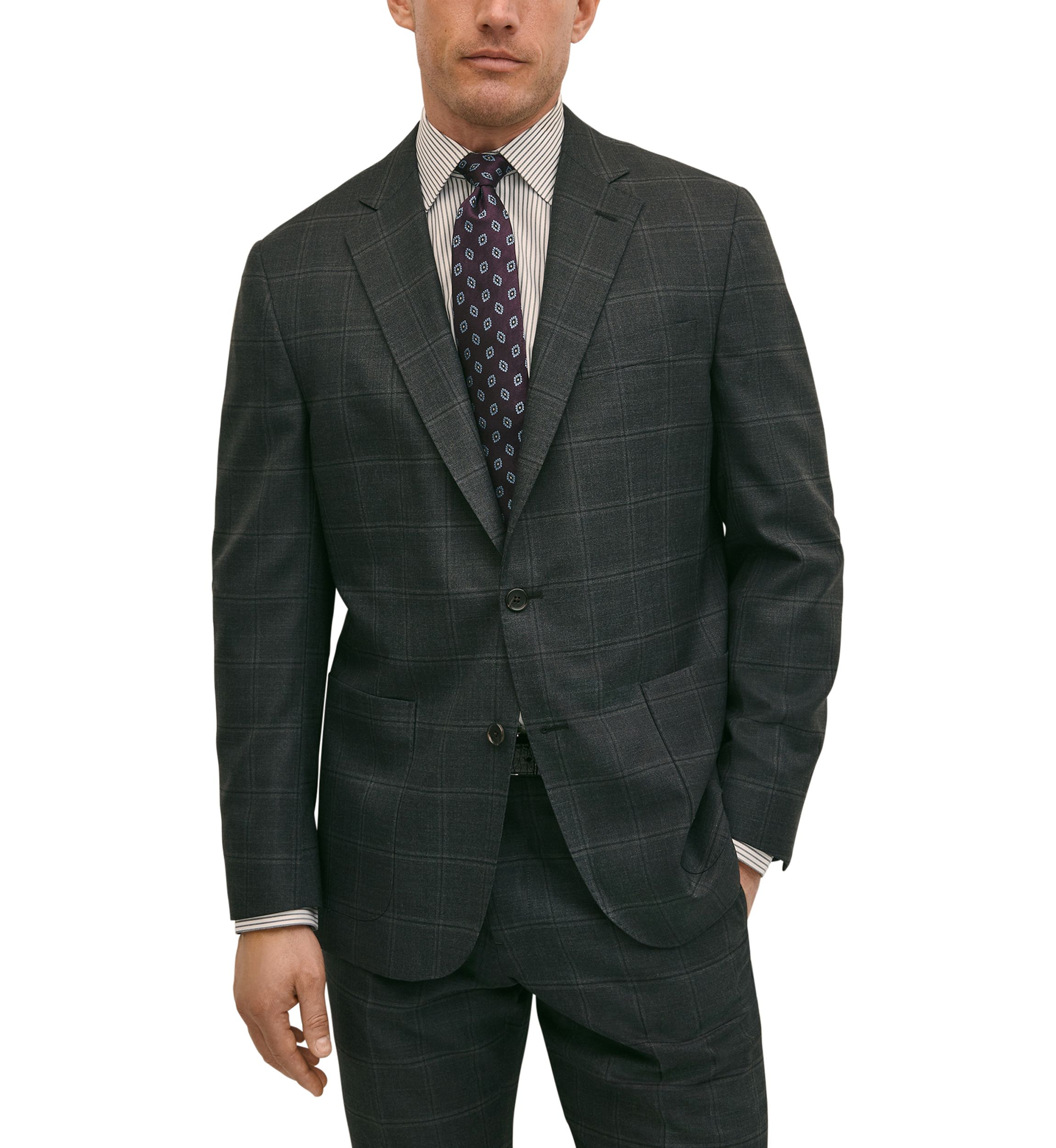 Mens Explorer Collection Classic Fit Wool Windowpane Suit Jacket