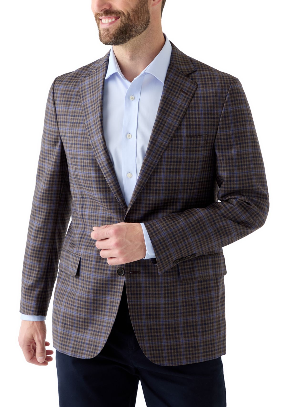 Mens Classic Fit Merino Wool Overcheck Sport Coat