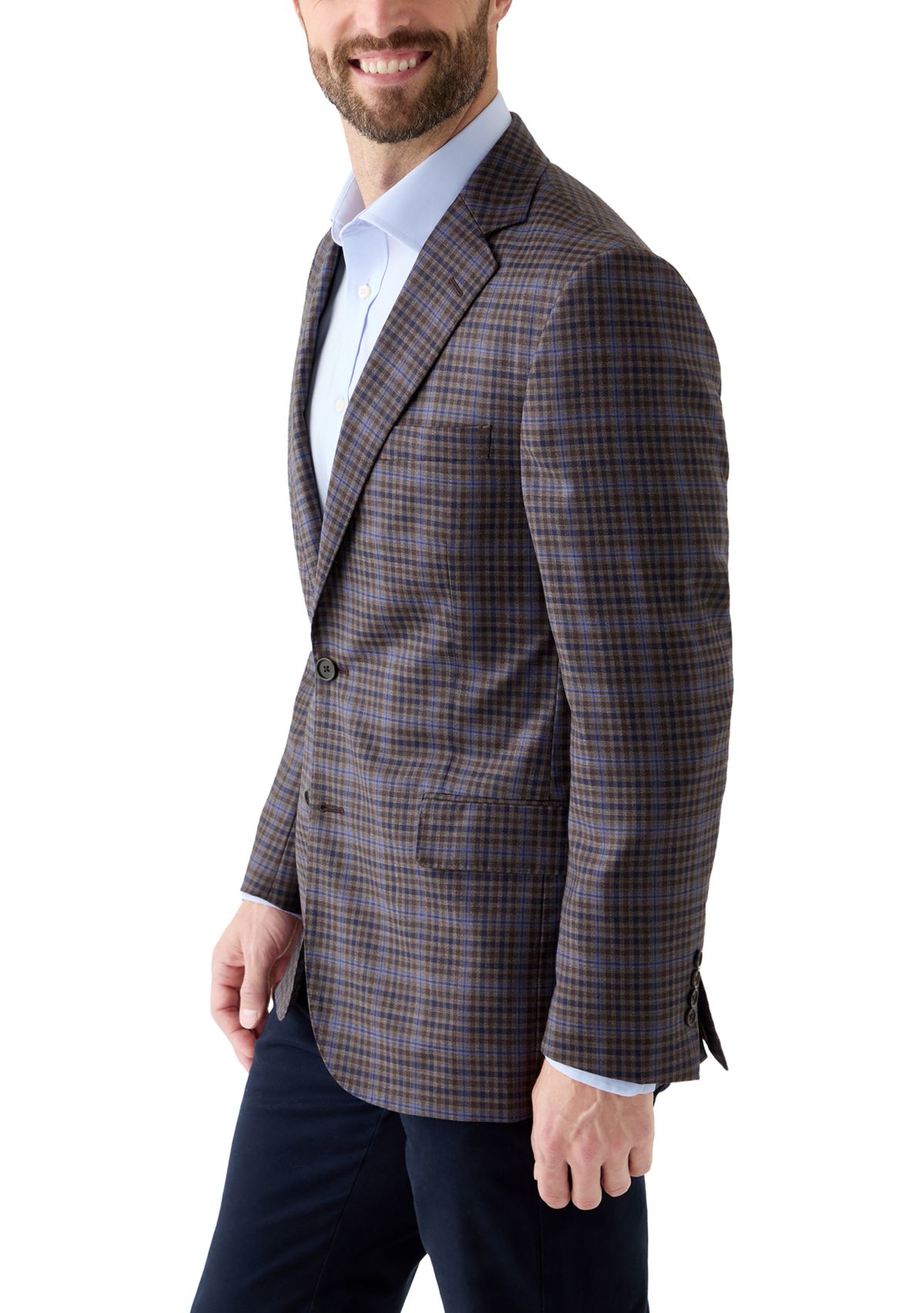 Mens Classic Fit Merino Wool Overcheck Sport Coat