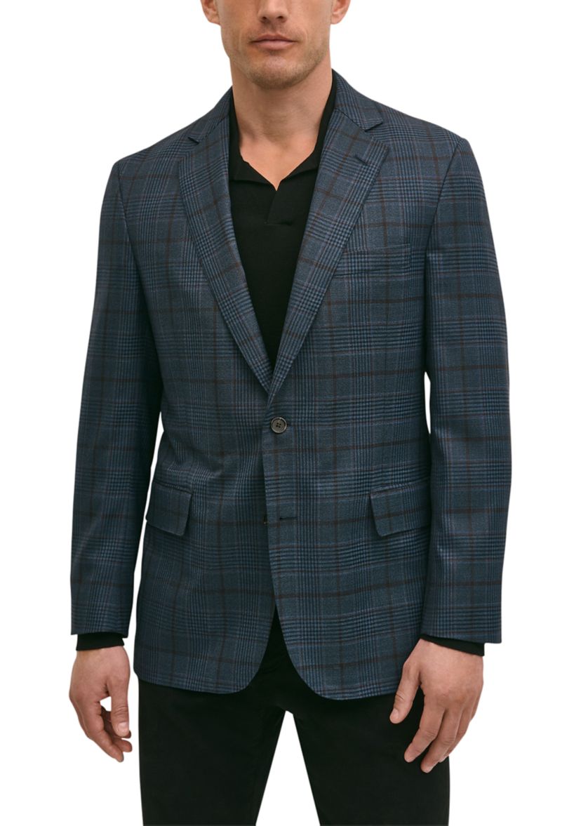 Mens Classic Fit Merino Wool Overcheck Sport Coat