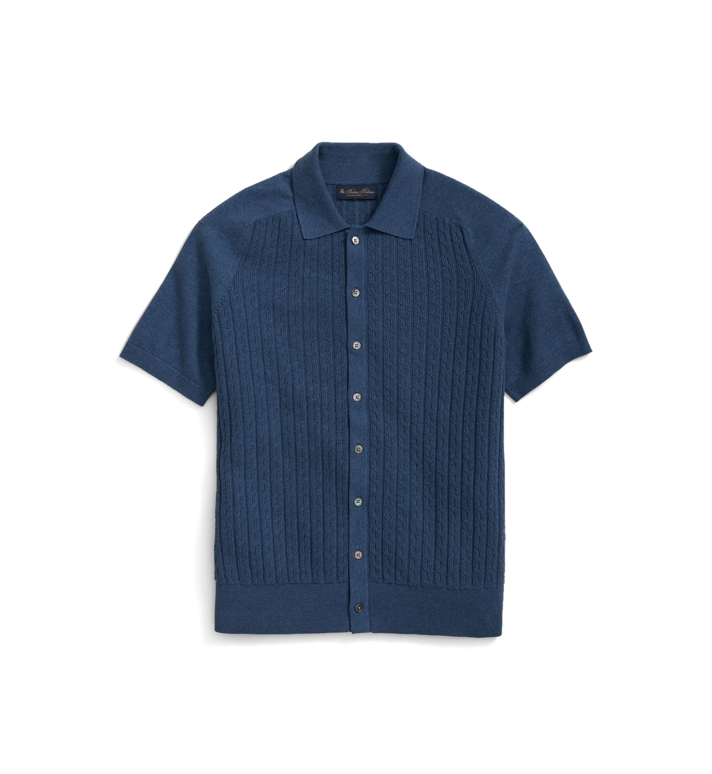 Mens Cotton Cable Knit Short Sleeve Polo Sweater