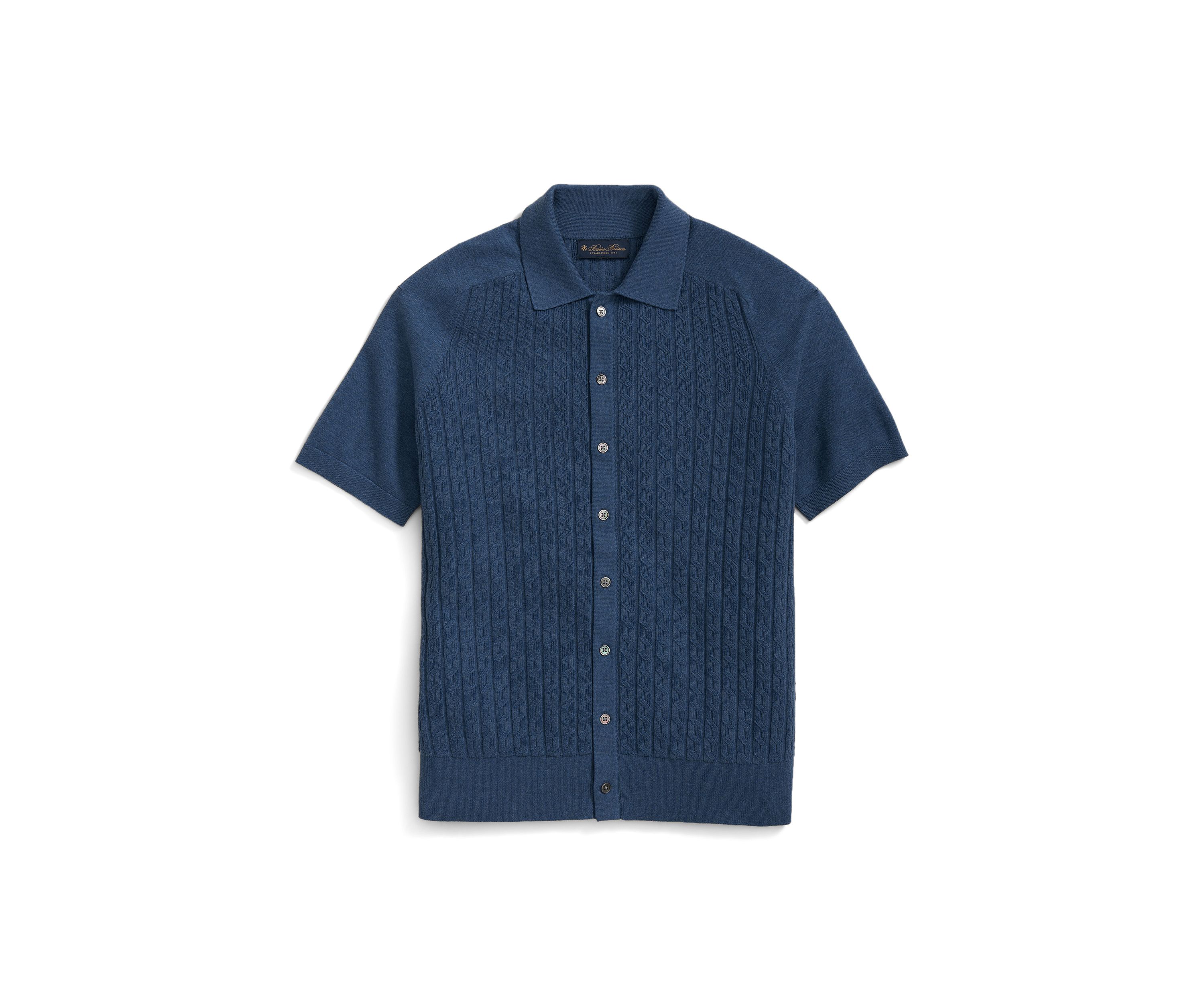 Mens Cotton Cable Knit Short Sleeve Polo Sweater