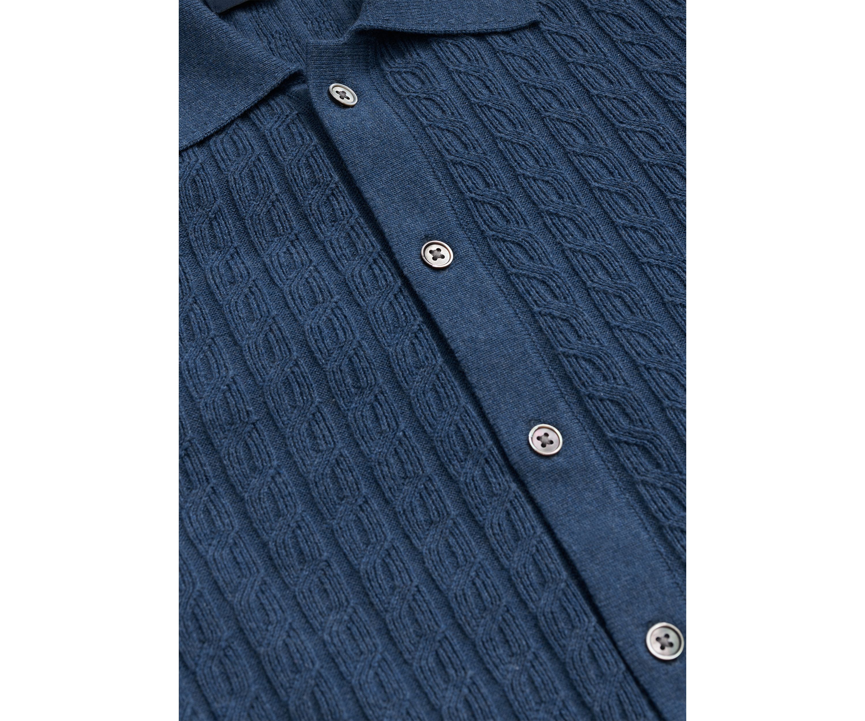 Mens Cotton Cable Knit Short Sleeve Polo Sweater