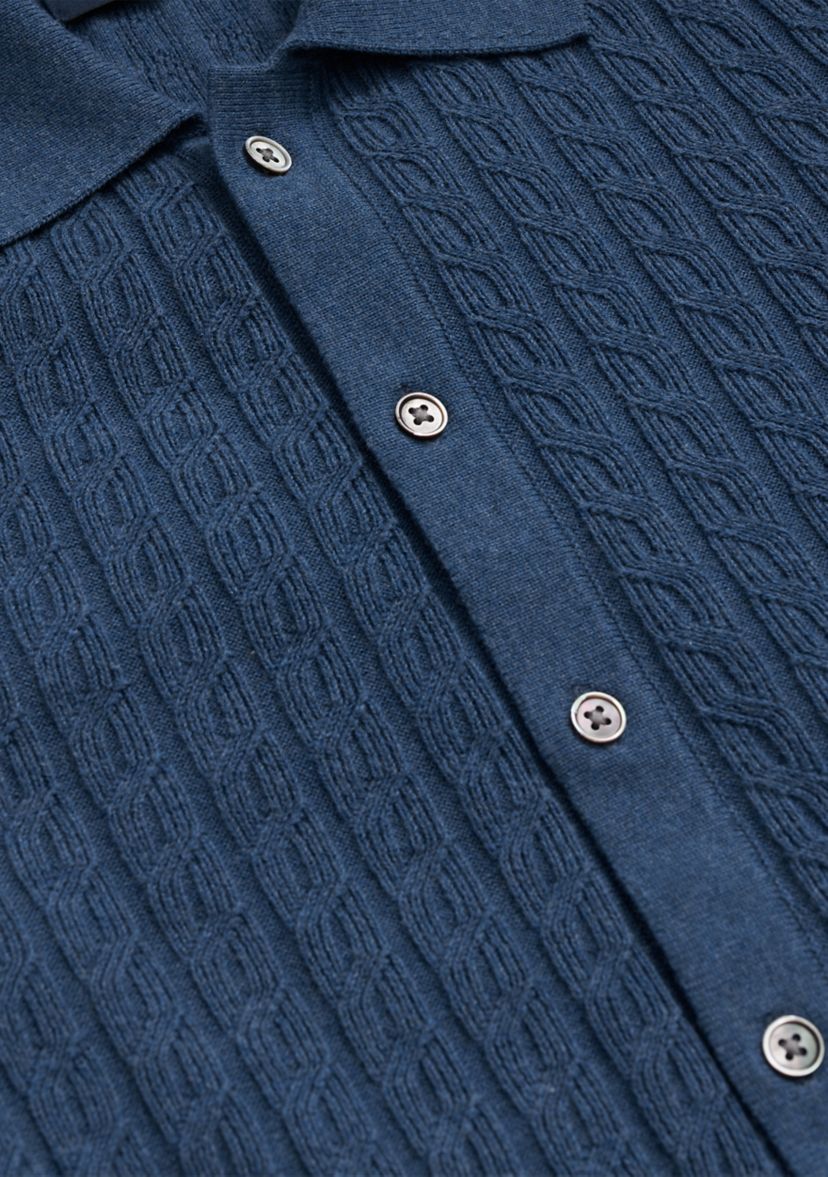 Mens Cotton Cable Knit Short Sleeve Polo Sweater