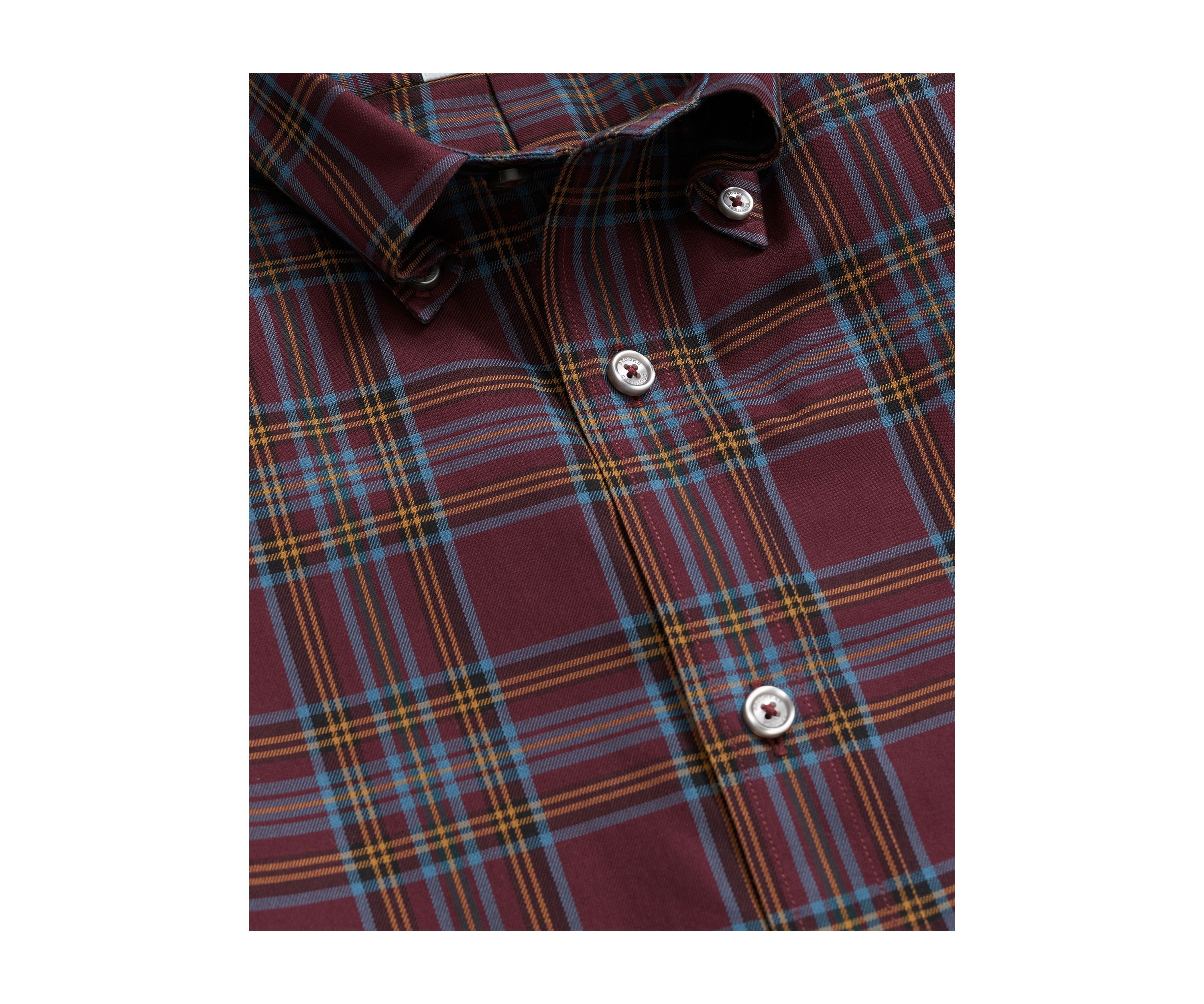 Mens Plaid Twill Polo Button Down Shirt