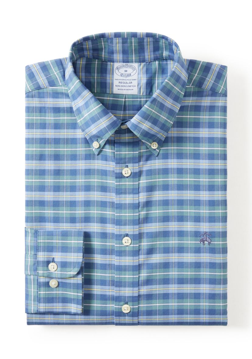 Brooks Brothers Men's Stretch Non-Iron Oxford Button-Down Collar, Vintage  Check Shirt | Belk