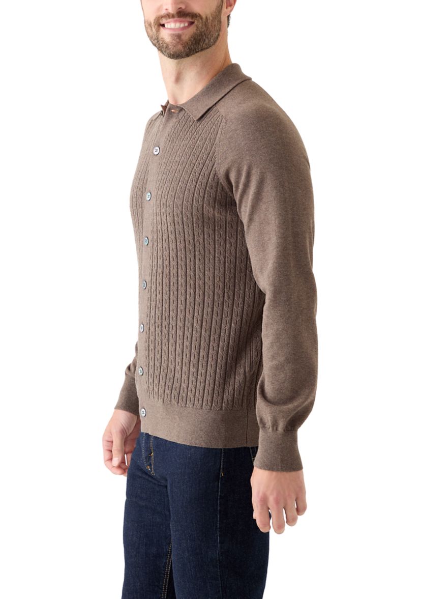 Cotton Mini-Cable Polo Cardigan