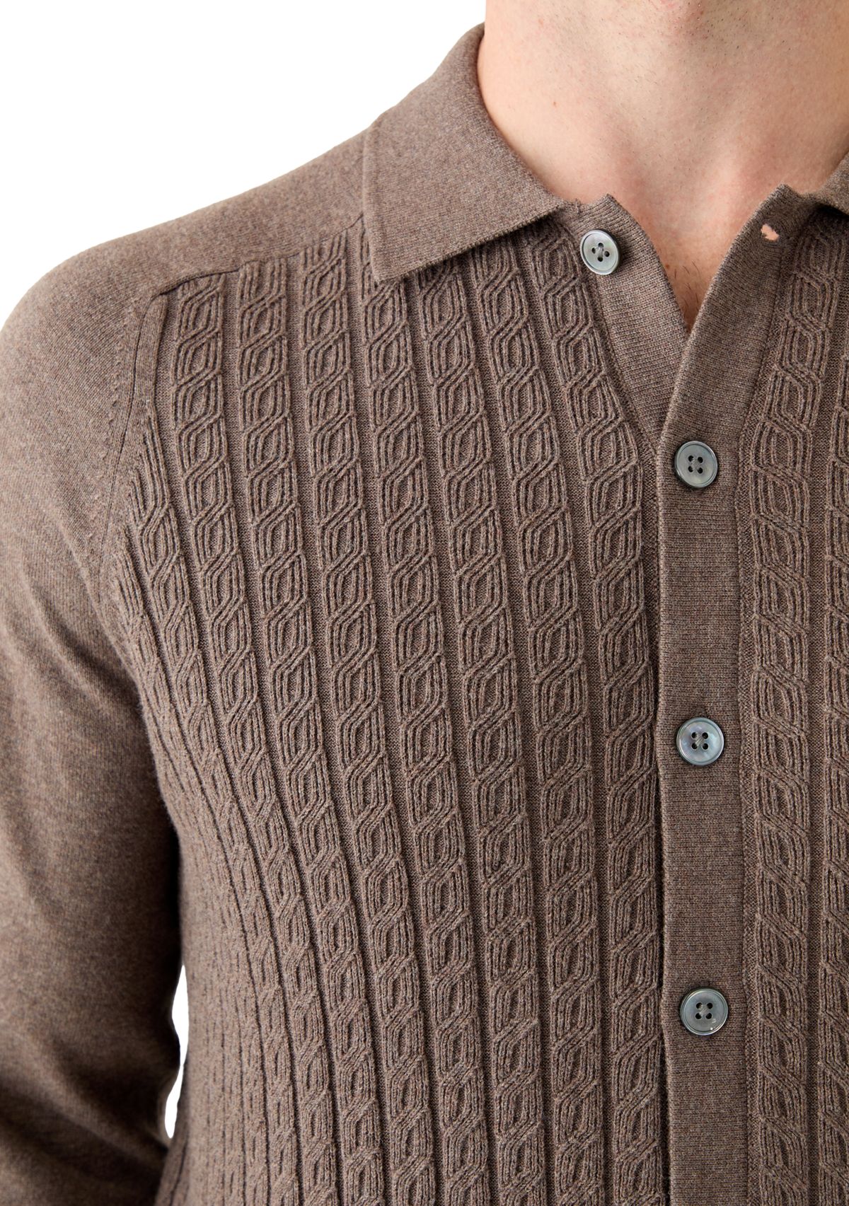 Cotton Mini-Cable Polo Cardigan