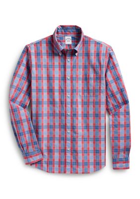 Brooks Brothers Men's Novelty Plaid Button Down Shirt, Blue, Medium