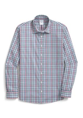 Brooks Brothers Men's Performance Series Stretch Spread Collar, Multi-Gingham Sport Shirt