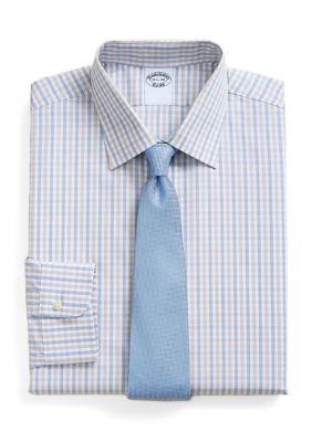 Brooks Brothers Men's Grid Print Shirt, Turquoise, 17.5 34
