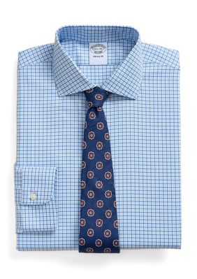Brooks Brothers Men's Small Checkered Shirt, Turquoise, 16.5 34