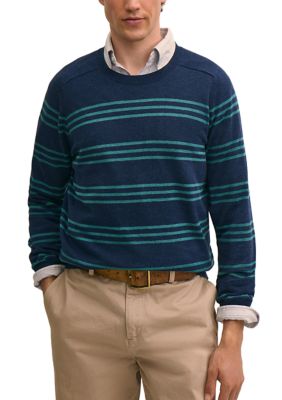 Brooks Brothers Men's Supima Cotton Heathered Stripe Sweater, Blue, 2XL