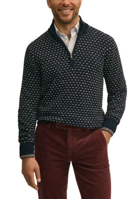 Brooks Brothers Men's Supima Cotton Float Jacquard 1/2-Zip Sweater, Navy Blue, Medium