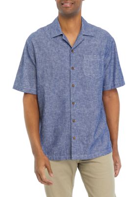 Crown & Ivy Men's Woven Linen Cotton Button Down Shirt, Medium