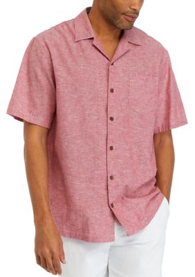 Crown & Ivy Men's Woven Linen Cotton Button Down Shirt, Medium