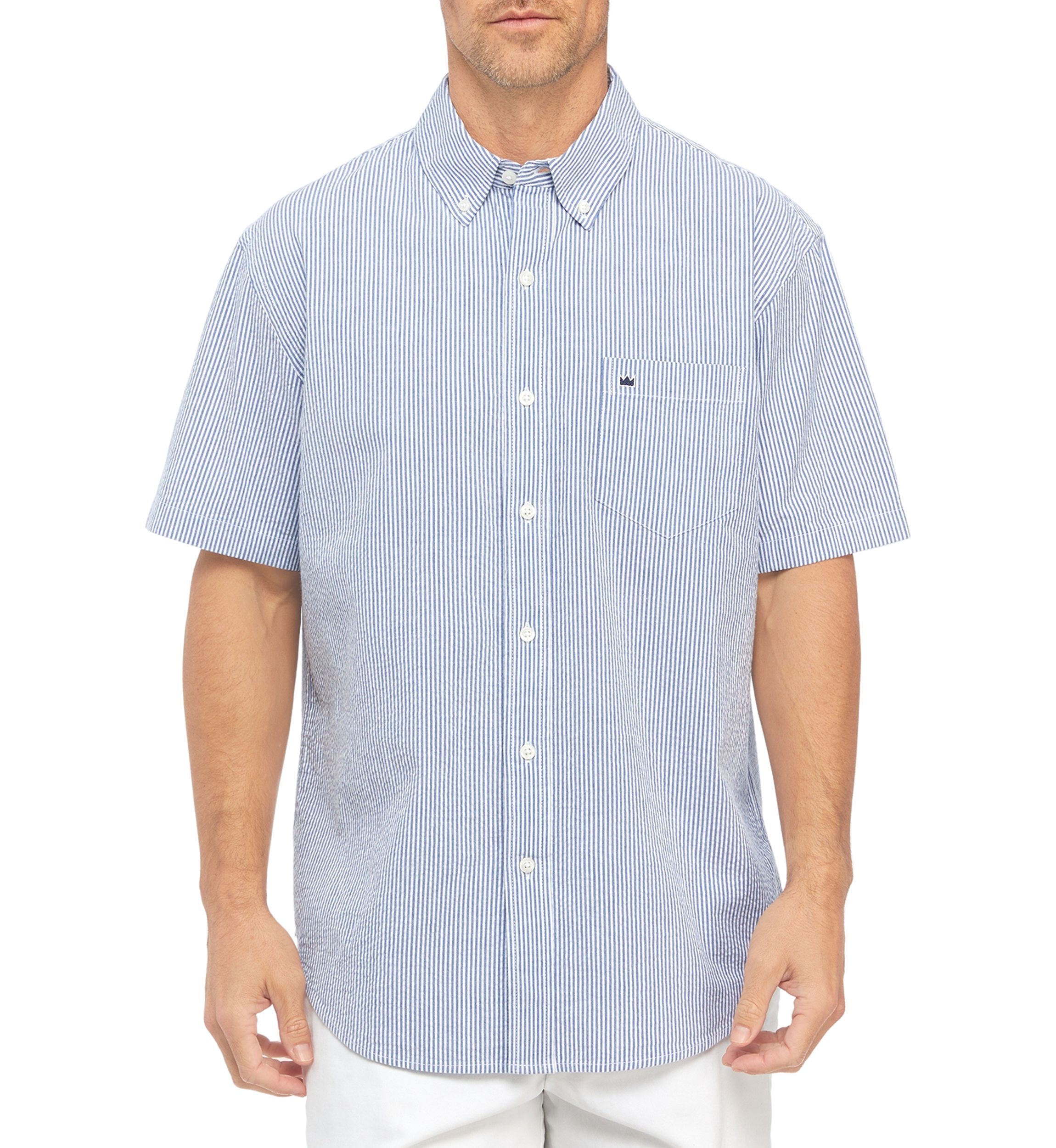 Woven Seersucker Striped Button Down Shirt