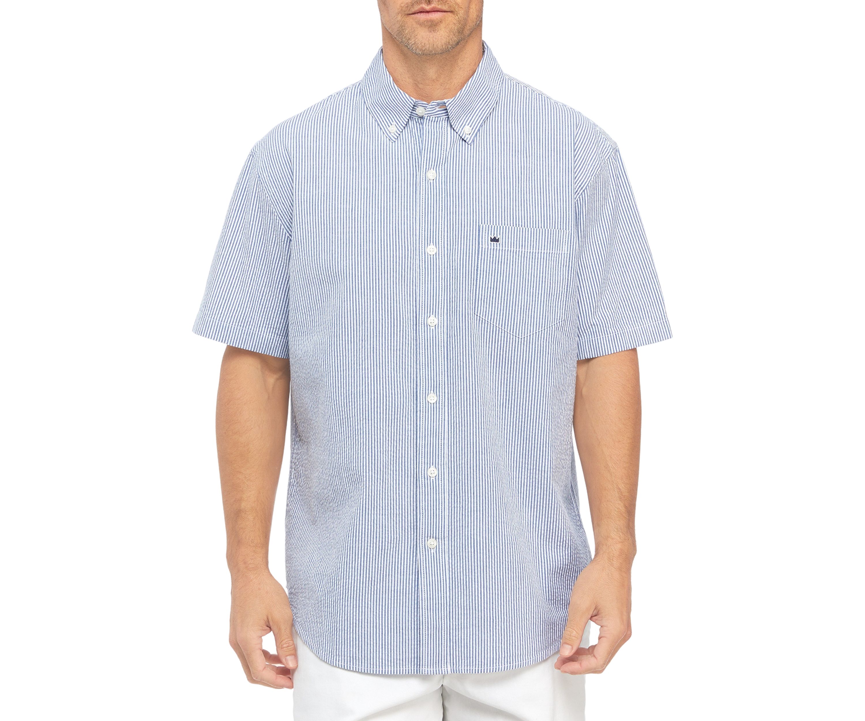 Woven Seersucker Striped Button Down Shirt