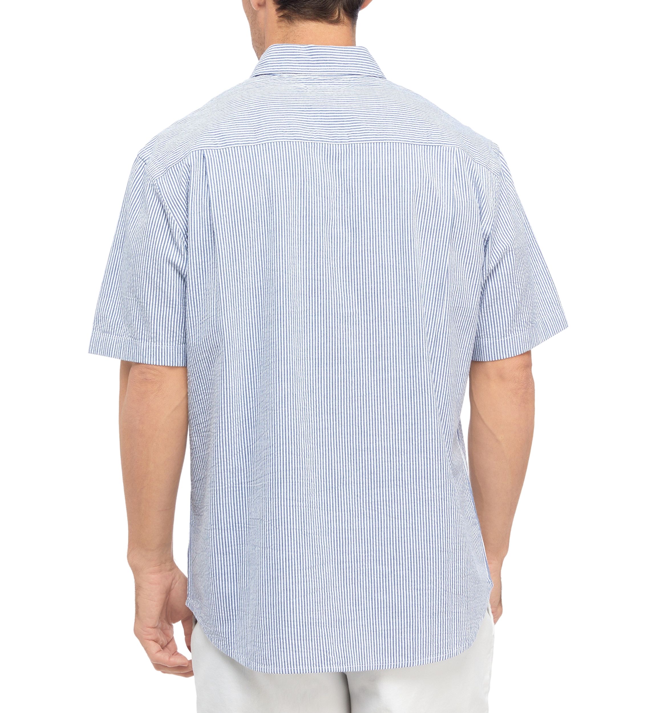 Woven Seersucker Striped Button Down Shirt
