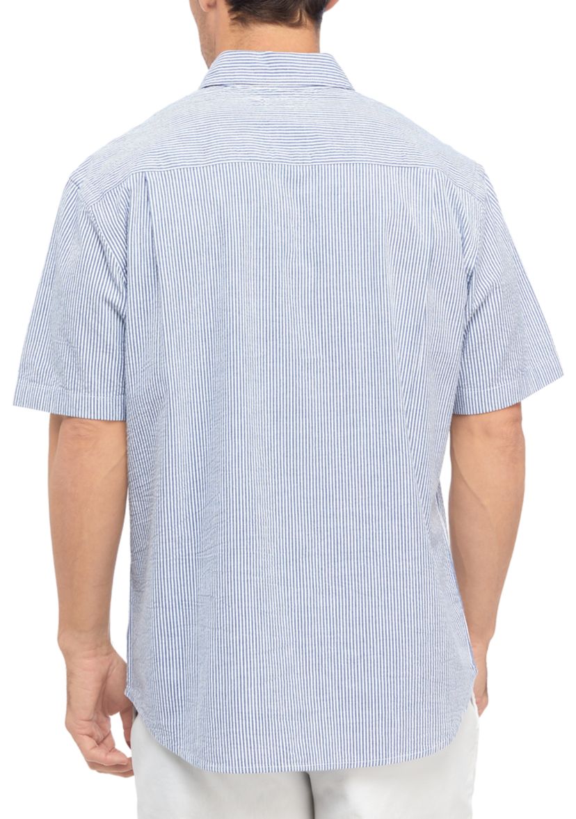 Woven Seersucker Striped Button Down Shirt