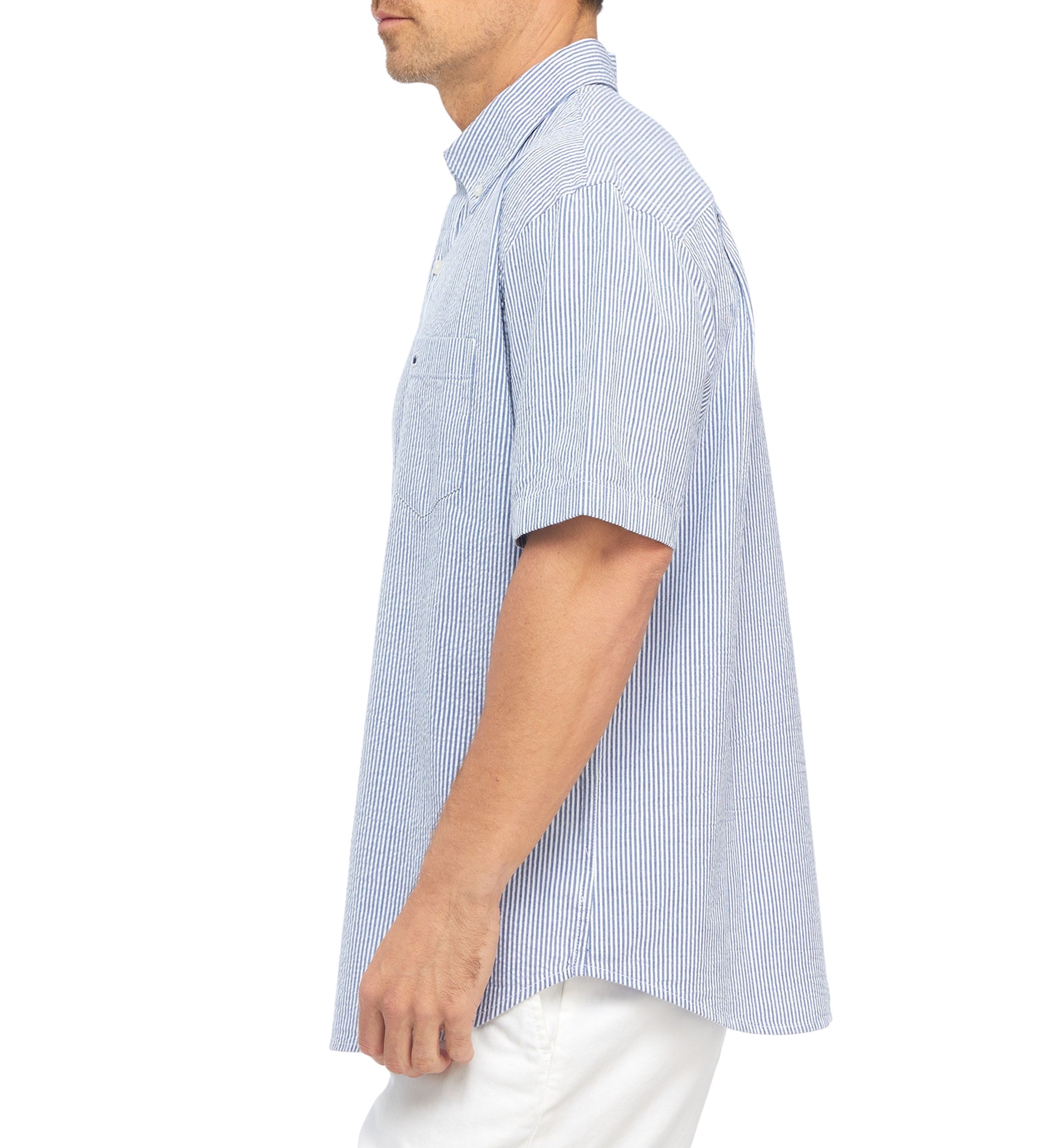 Woven Seersucker Striped Button Down Shirt