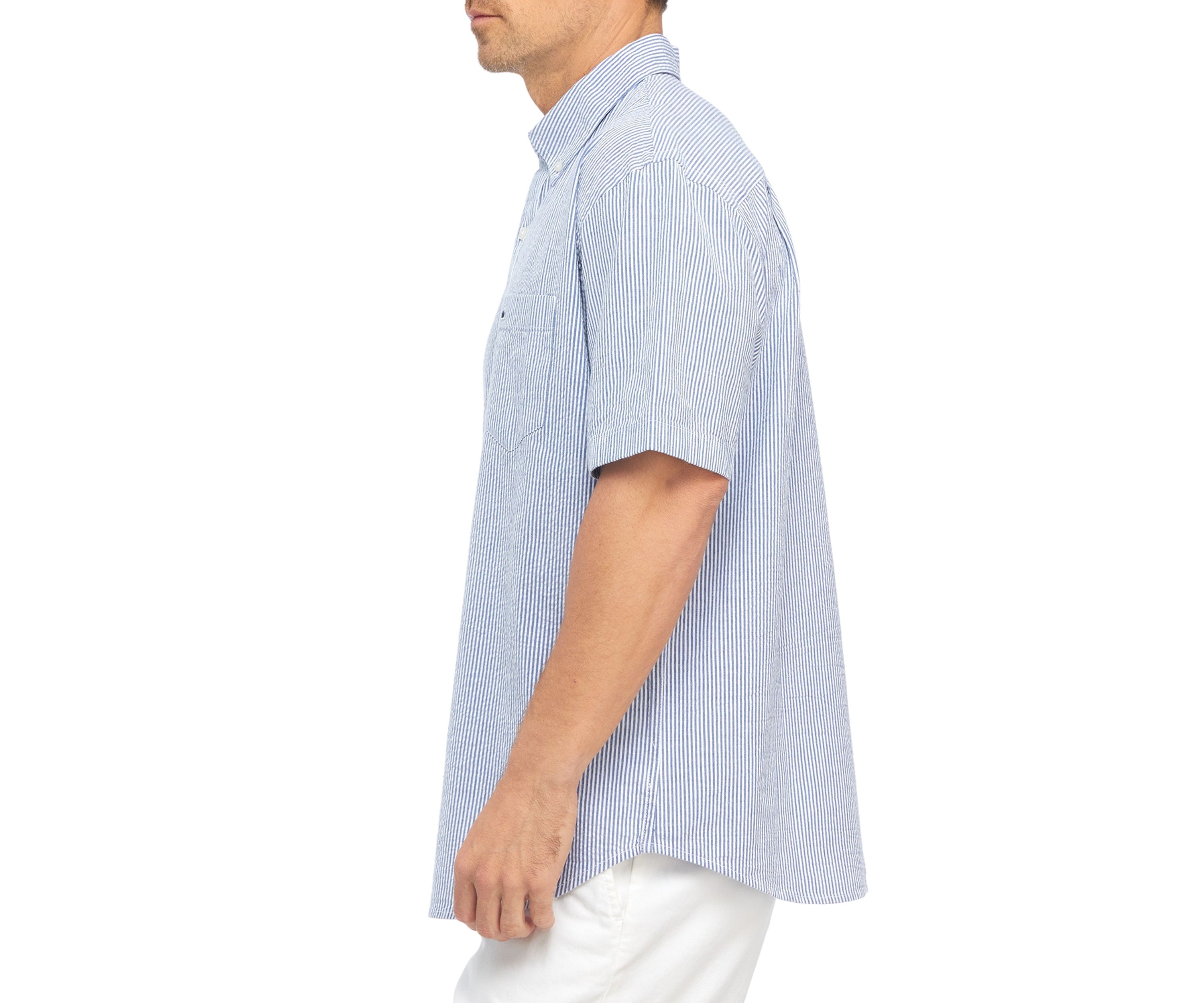 Woven Seersucker Striped Button Down Shirt