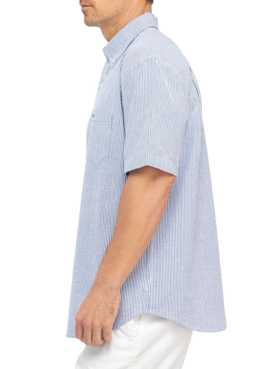 Woven Seersucker Striped Button Down Shirt