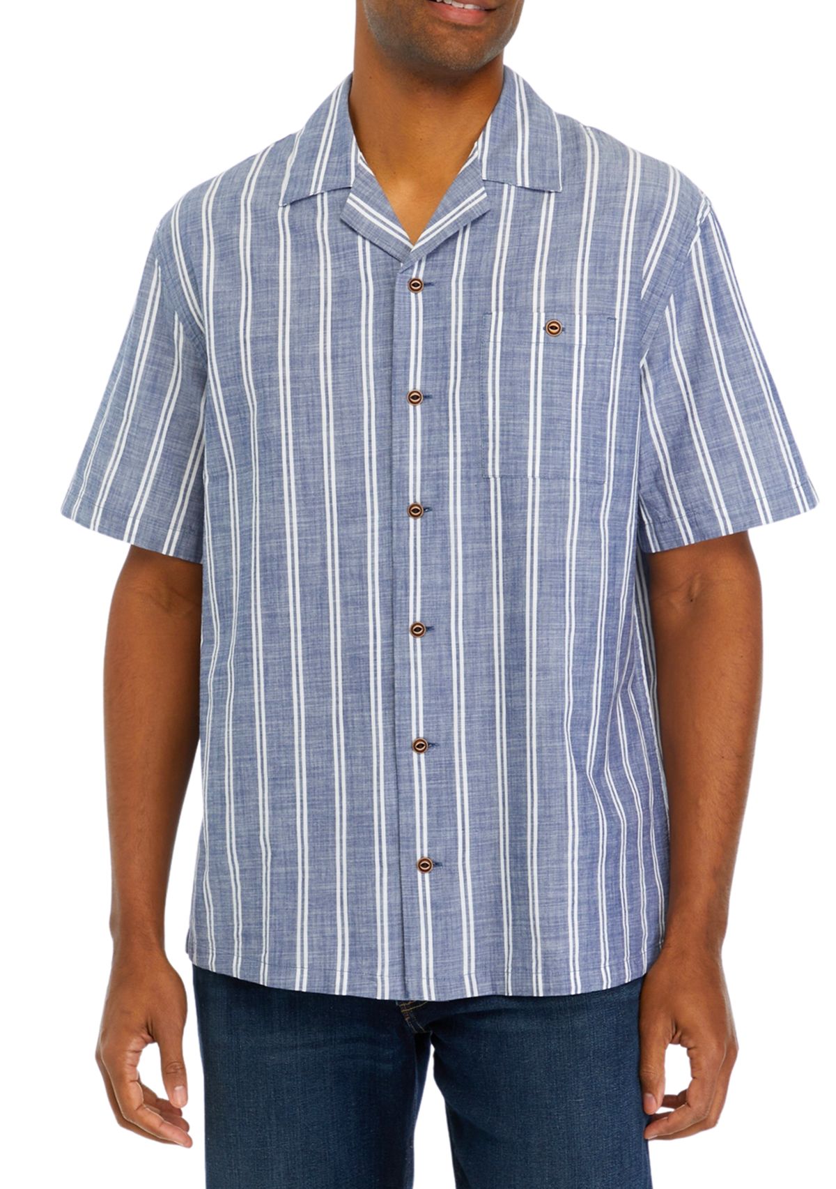 Short Sleeve Cotton Stripe Camp Shirt