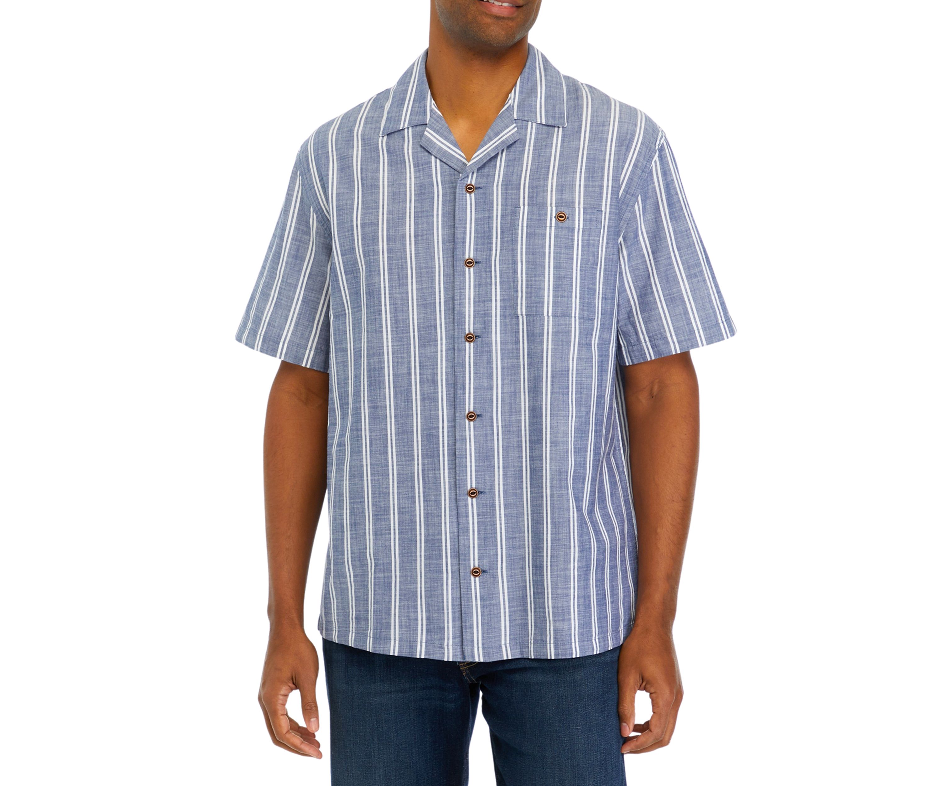 Short Sleeve Cotton Stripe Camp Shirt