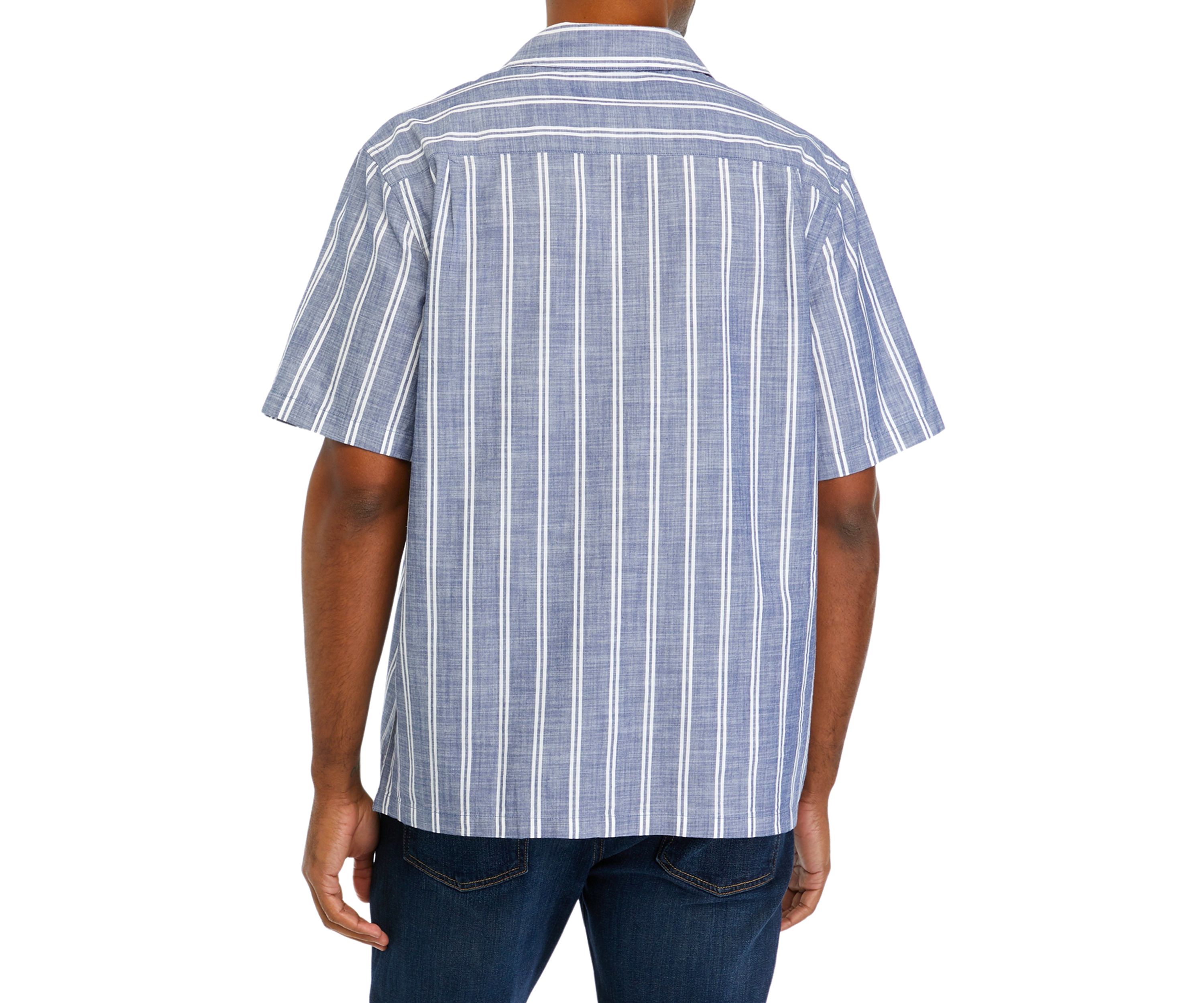 Short Sleeve Cotton Stripe Camp Shirt