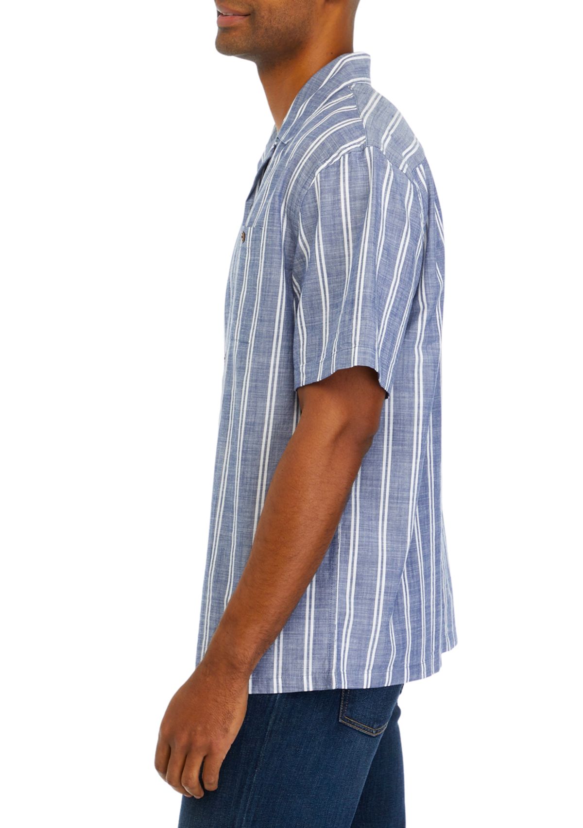 Short Sleeve Cotton Stripe Camp Shirt