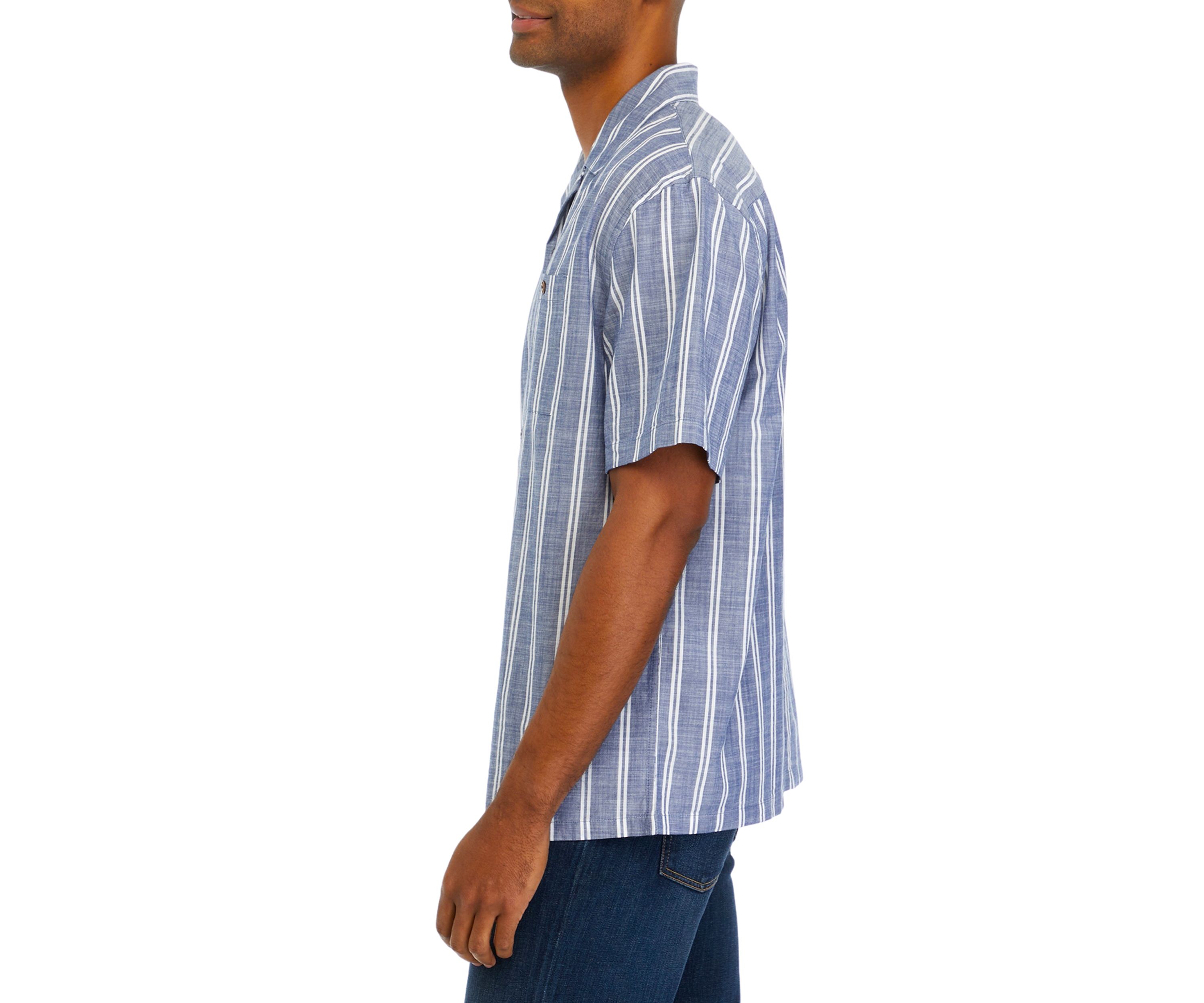 Short Sleeve Cotton Stripe Camp Shirt