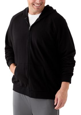 ZELOS Men's Big & Tall Fleece Zip Up Hoodie, Black, LT