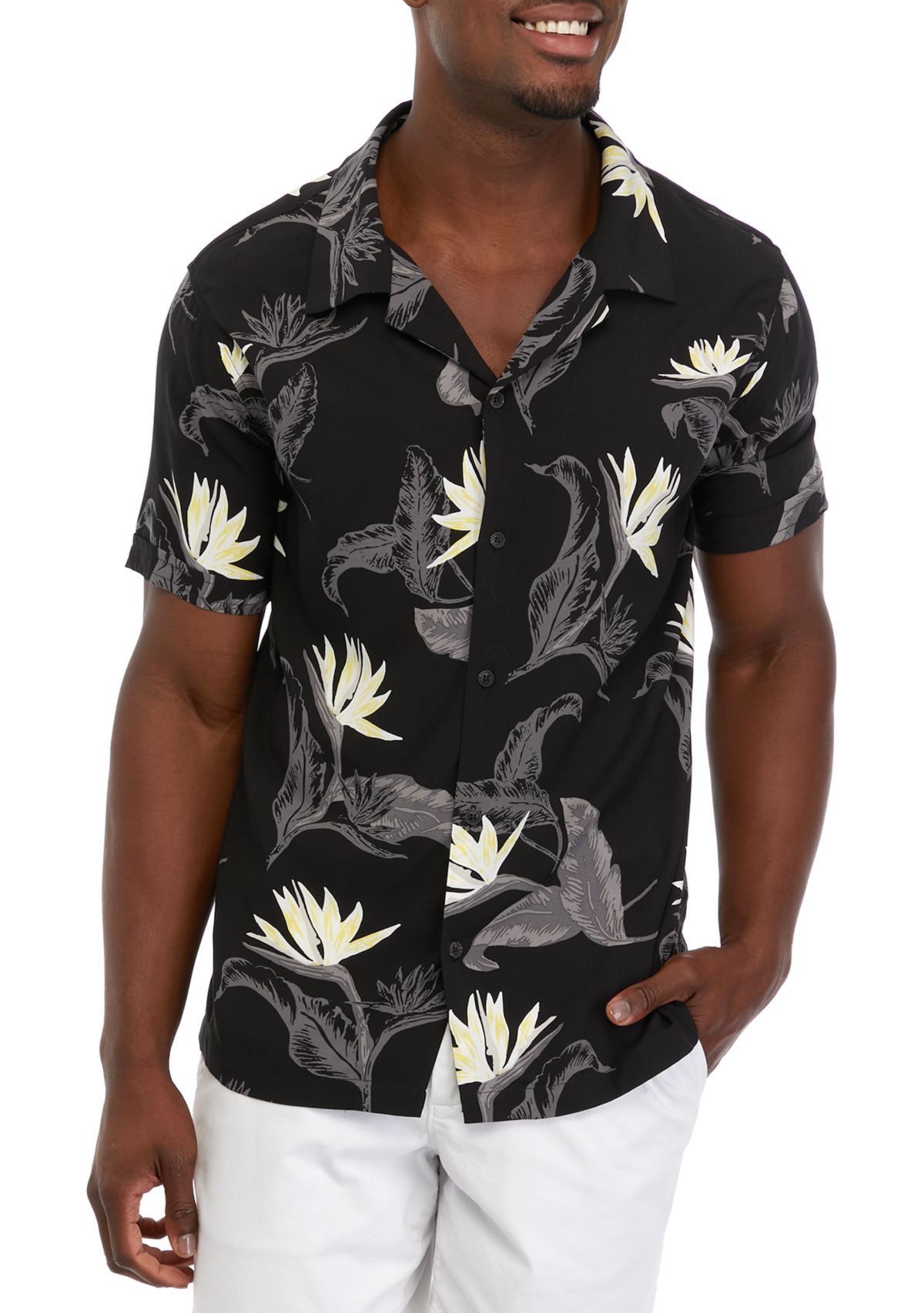 Mens Short Sleeve Floral Camp Shirt