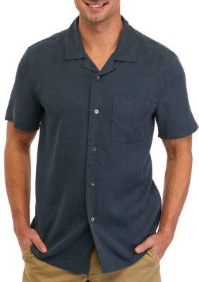 TRUTH by Republic Men's Short Sleeve Camp Shirt, Navy Blue, Medium