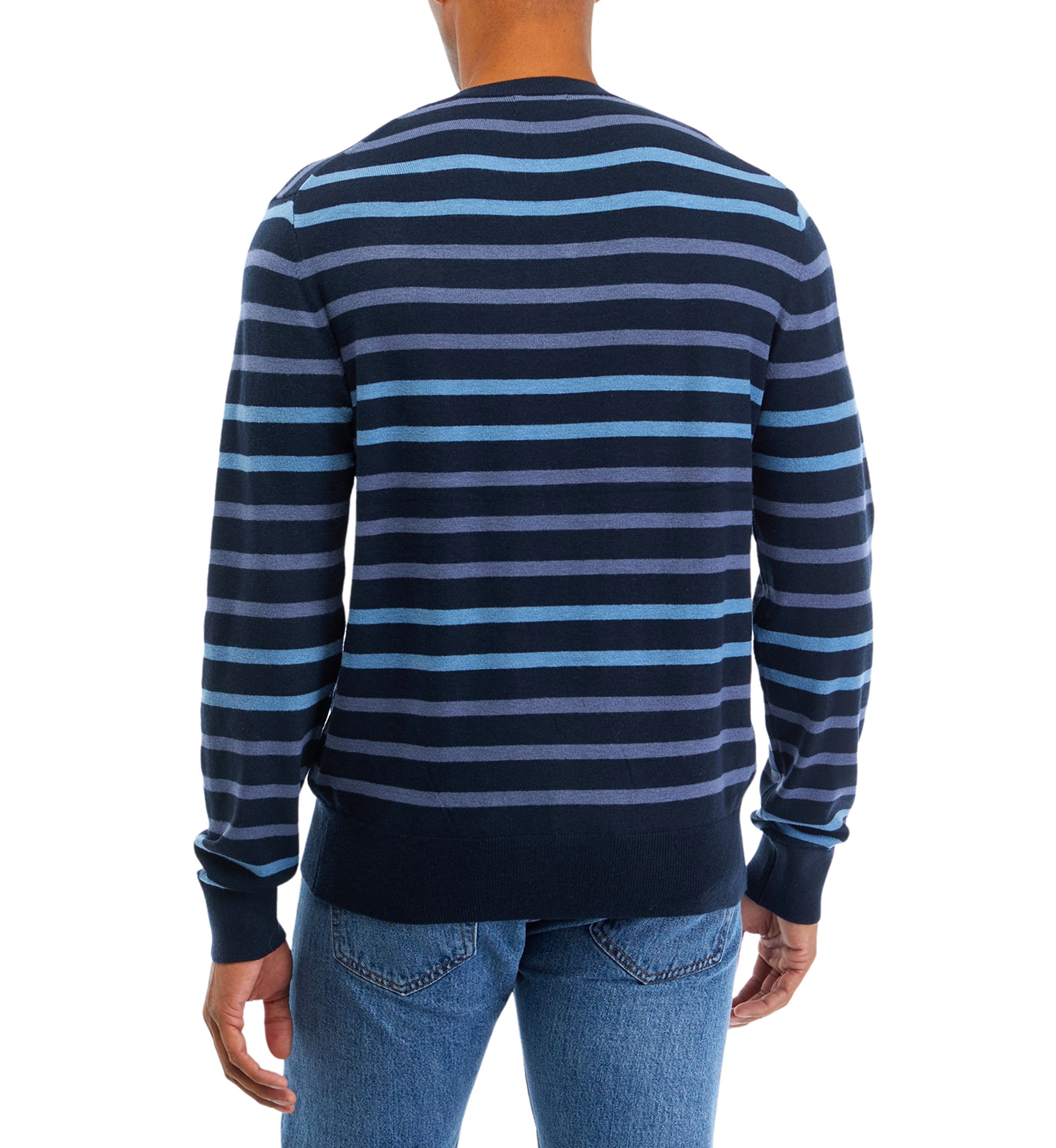 Mens Long Sleeve V-Neck Tri Color Striped Sweater