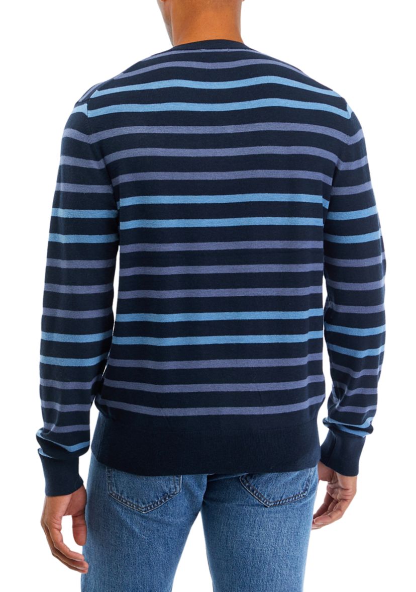 Mens Long Sleeve V-Neck Tri Color Striped Sweater