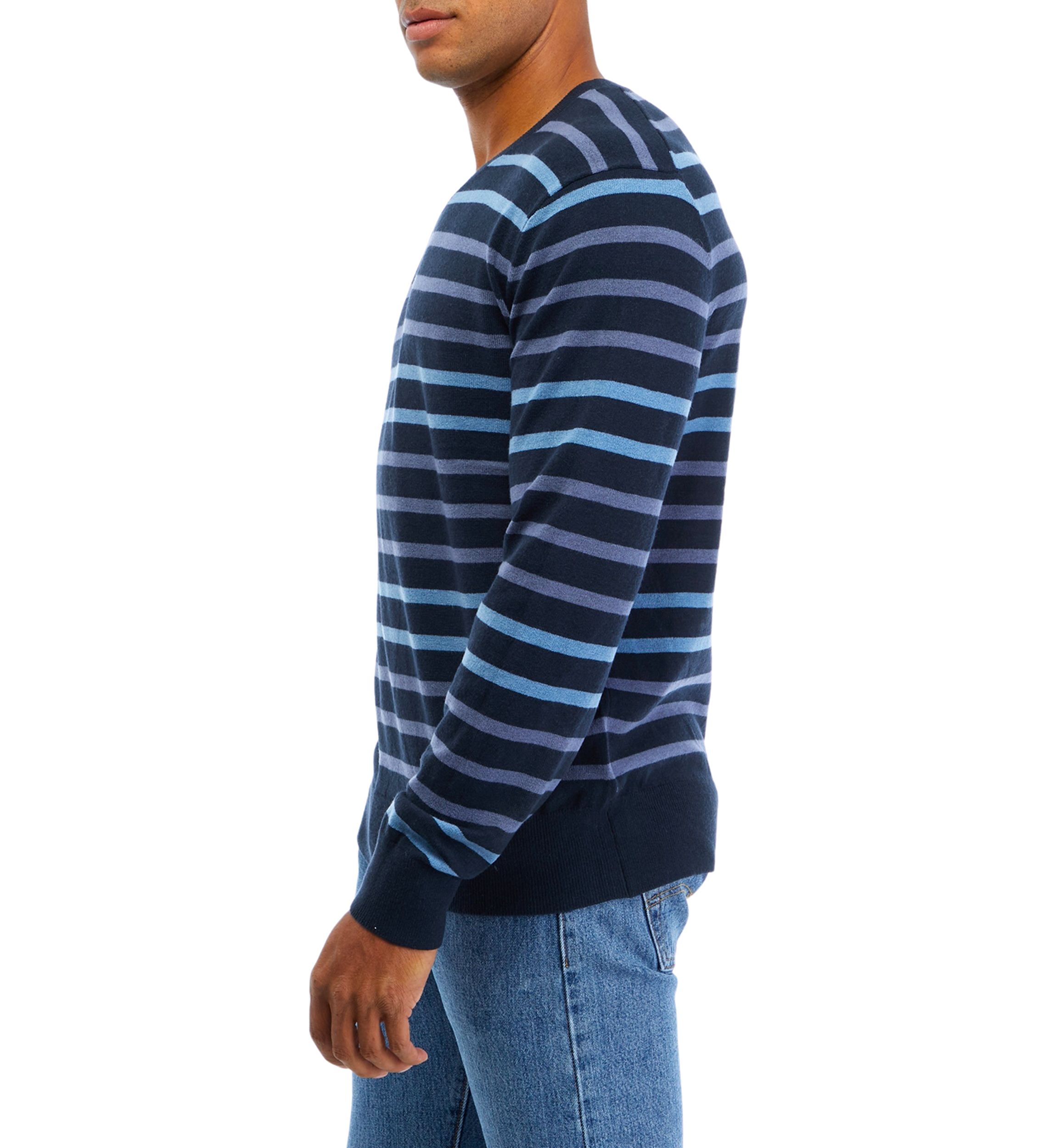 Mens Long Sleeve V-Neck Tri Color Striped Sweater