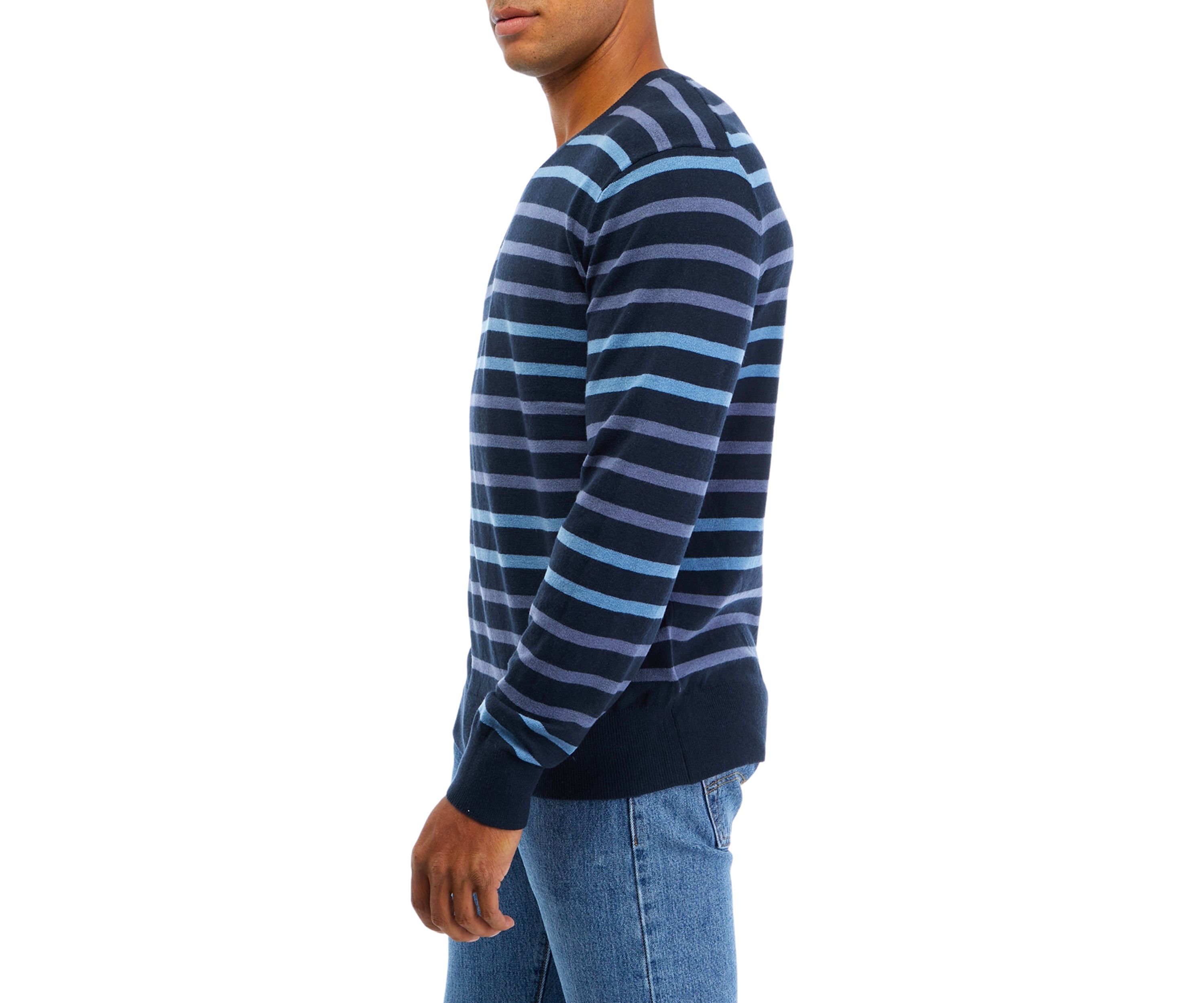 Mens Long Sleeve V-Neck Tri Color Striped Sweater